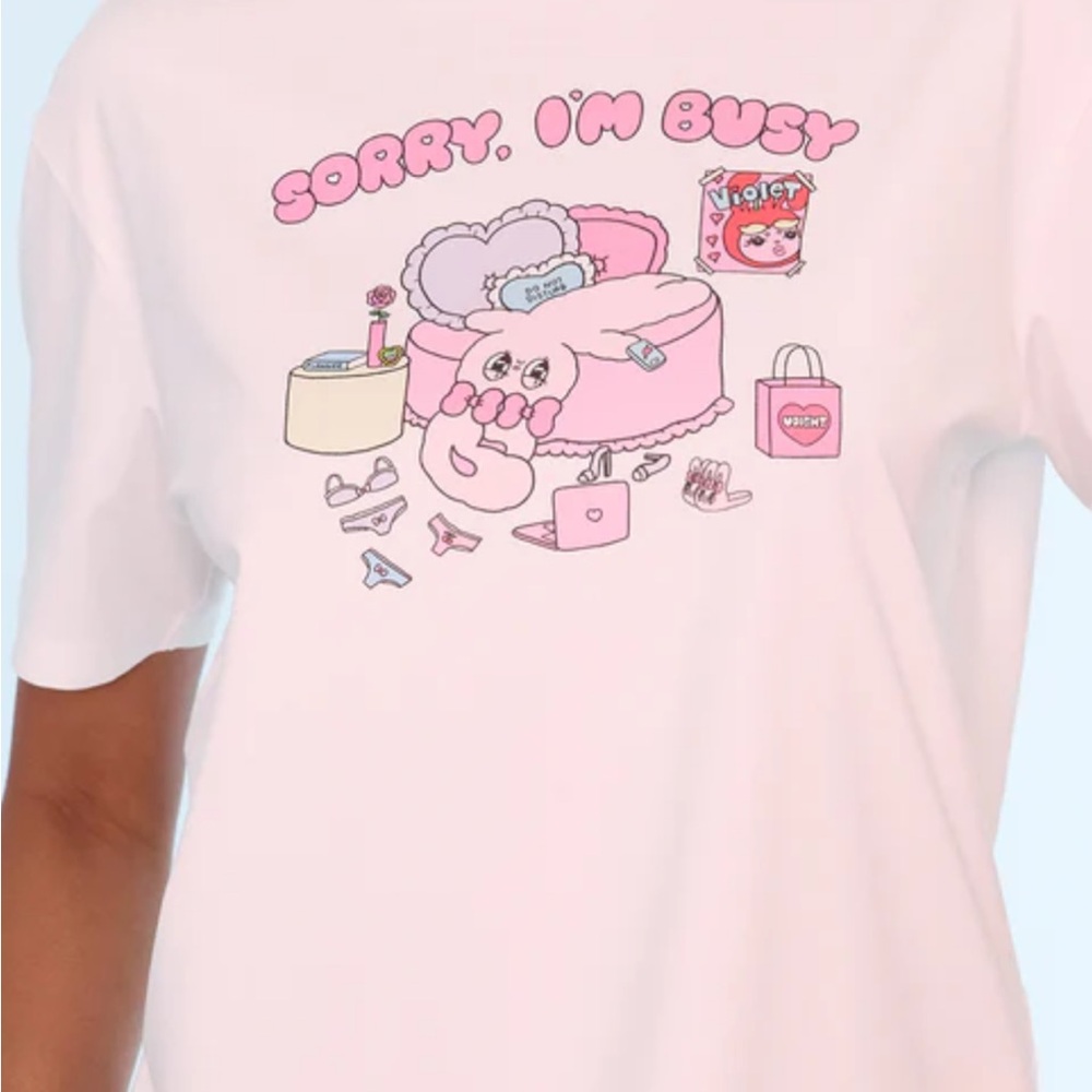 White Graphic Tee with Pink Accents